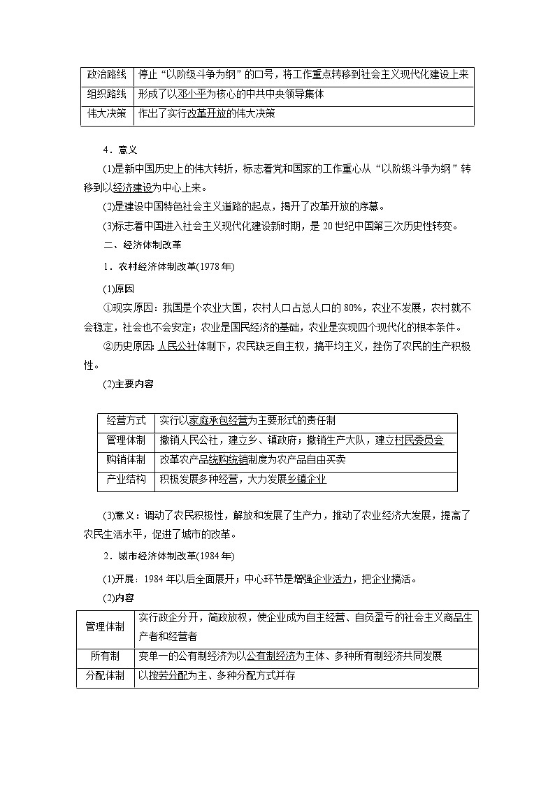 2020版高考历史新创新一轮复习人民版讲义：必修二专题八第2讲　伟大的历史转折和走向社会主义现代化建设新阶段02
