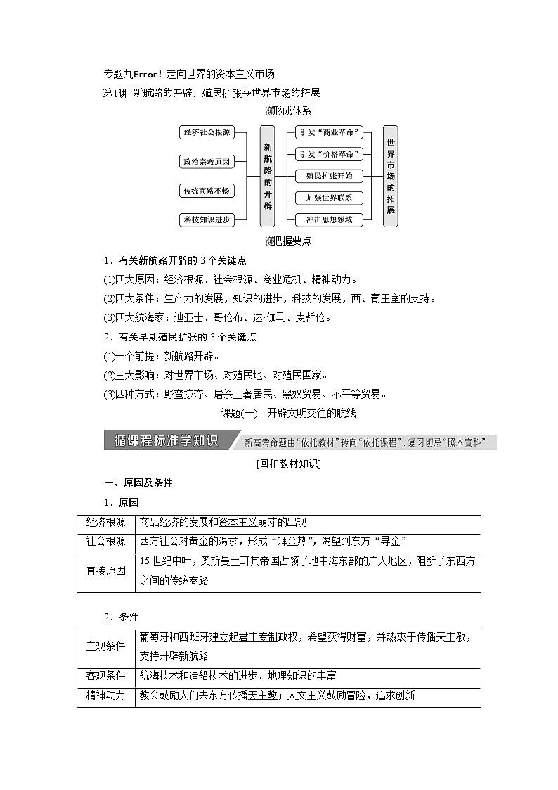 2020版高考历史新创新一轮复习人民版讲义：必修二专题九第1讲　新航路的开辟、殖民扩张与世界市场的拓展01