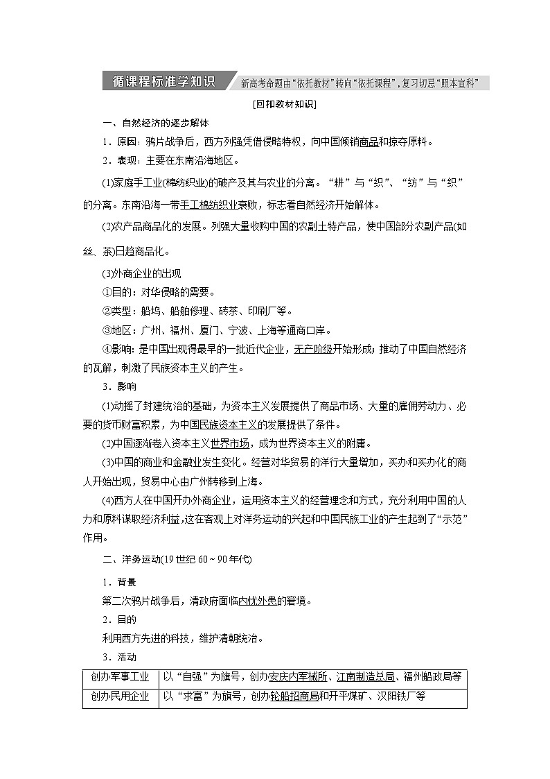 2020版高考历史新创新一轮复习人民版讲义：必修二专题七第1讲　近代中国经济结构的变动与民族资本主义的曲折发展02