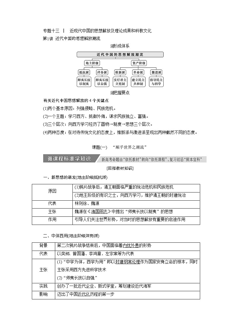 2020版高考历史新创新一轮复习人民版讲义：必修三专题十三第1讲　近代中国思想解放的潮流01