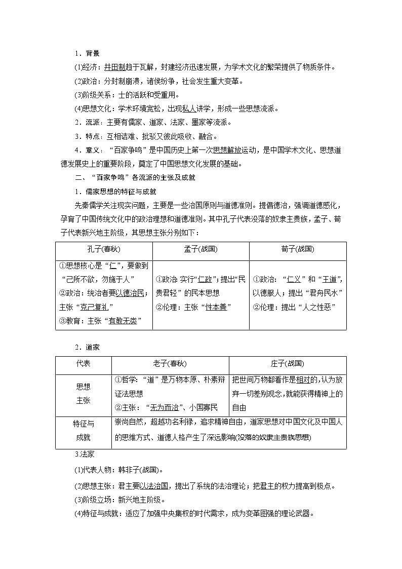 2020版高考历史新创新一轮复习人民版讲义：必修三专题十一第1讲　从“百家争鸣”到“罢黜百家独尊儒术”02