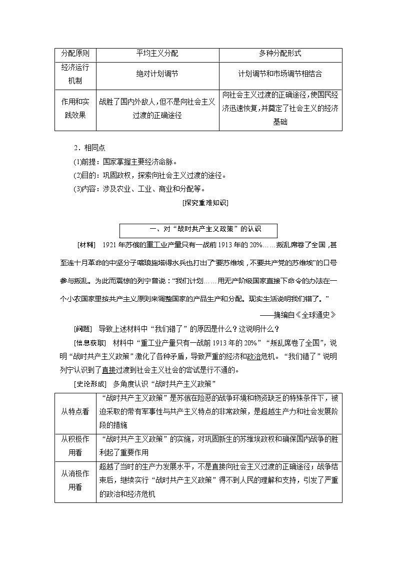 2020版高考历史新创新一轮复习人民版讲义：必修二专题十第2讲　苏联的社会主义建设的经验与教训03