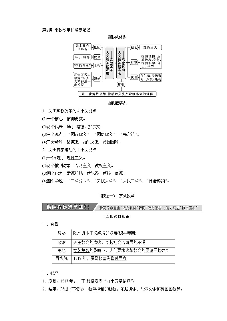 2020版高考历史新创新一轮复习人民版讲义：必修三专题十四第2讲　宗教改革和启蒙运动01