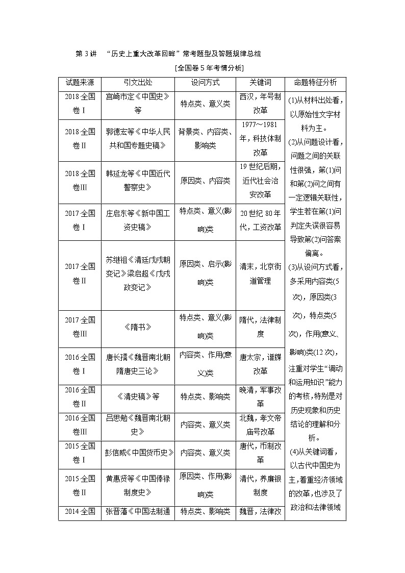 2020版高考历史新创新一轮复习人民版讲义：选修1第3讲　“历史上重大改革回眸”常考题型及答题规律总结01