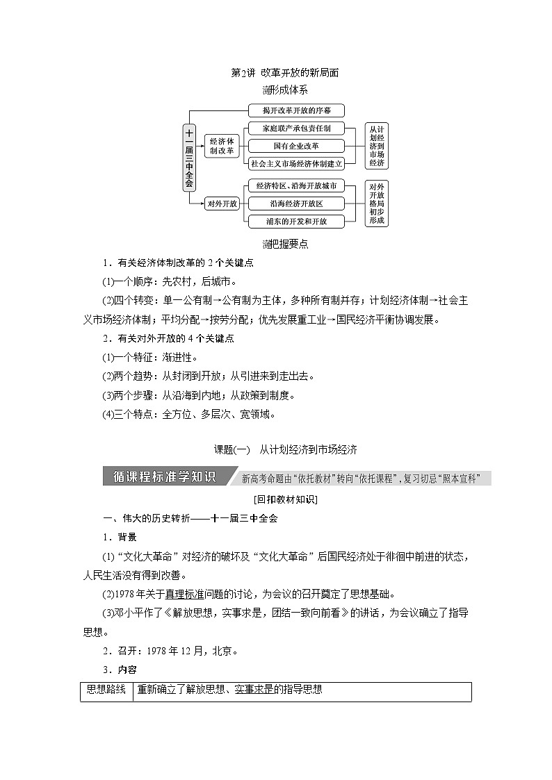 2020版高考历史新创新一轮复习岳麓版讲义：必修二第八单元第2讲　改革开放的新局面01