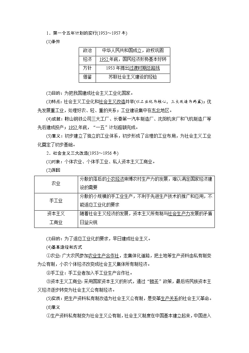 2020版高考历史新创新一轮复习岳麓版讲义：必修二第八单元第1讲　社会主义经济建设的发展与曲折02