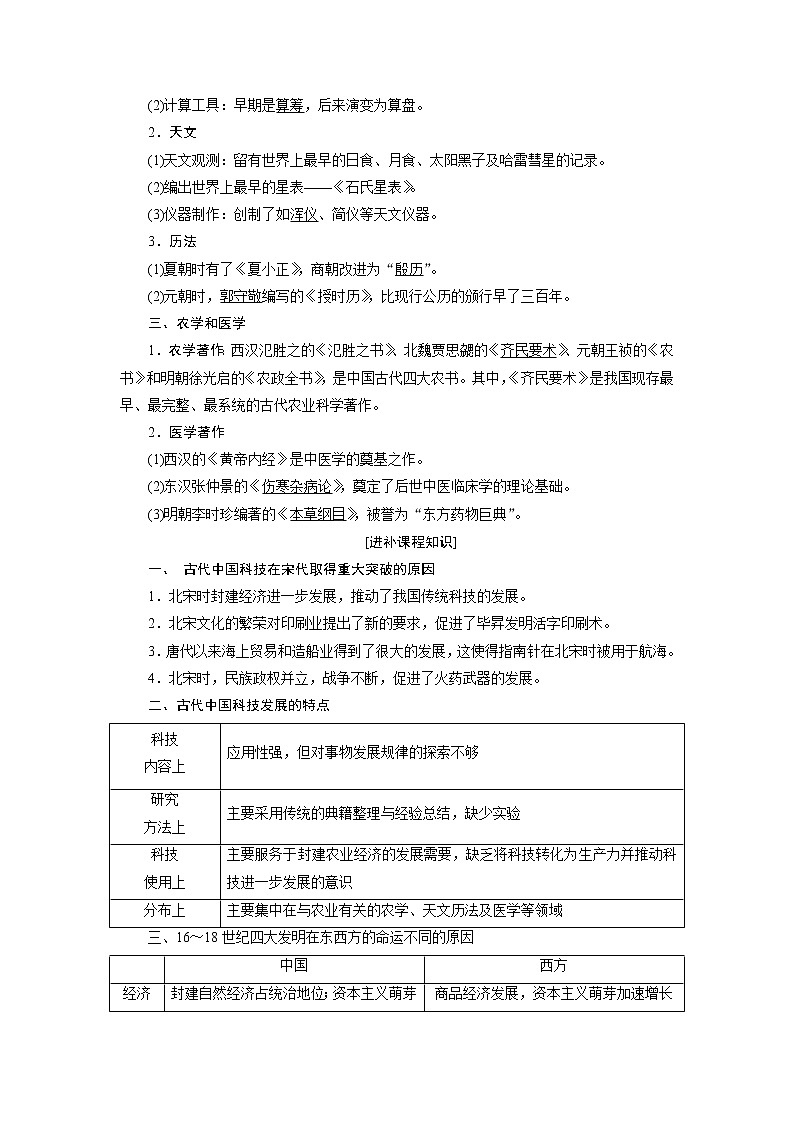 2020版高考历史新创新一轮复习岳麓版讲义：必修三第十一单元第1讲　古代中国的科学技术与文学艺术02