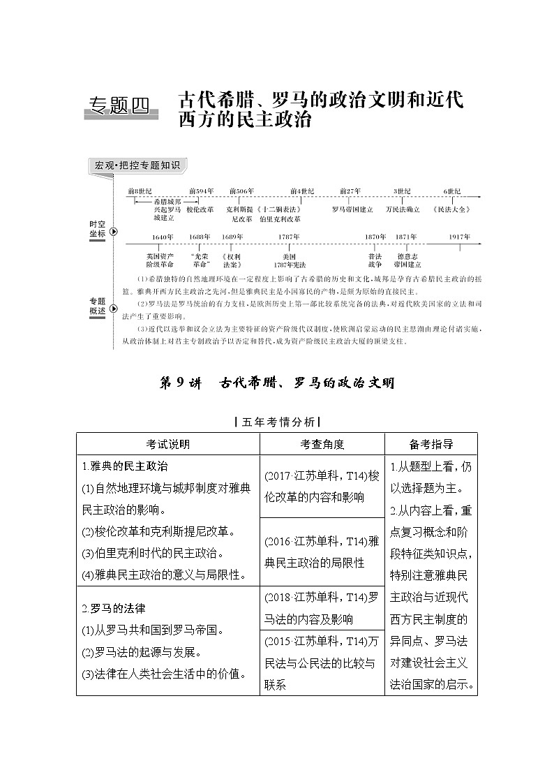 2020版高考历史新设计大一轮人民江苏专用版讲义：专题四古代希腊、罗马的政治文明和近代西方的民主政治第9讲01
