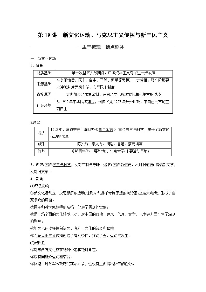 2020版高考历史新增分大一轮人教版（通史）讲义：第七单元民国前期的中国第19讲01
