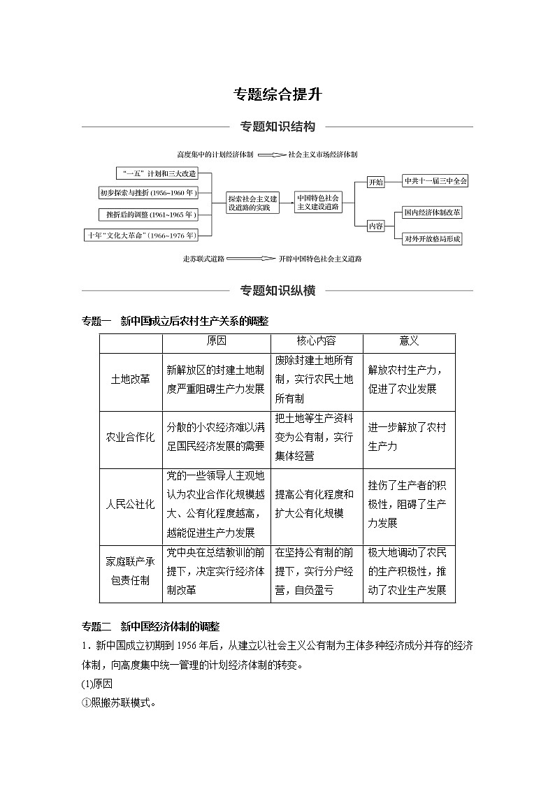 2020版高考历史新增分大一轮人民版讲义：专题八中国社会主义建设道路的探索专题综合提升第1页