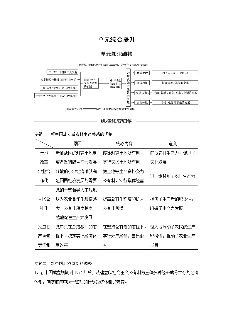 2020版高考历史新增分大一轮新高考（鲁京津琼）讲义：第八单元中国特色社会主义建设的道路与社会生活的变迁单元综合提升第1页