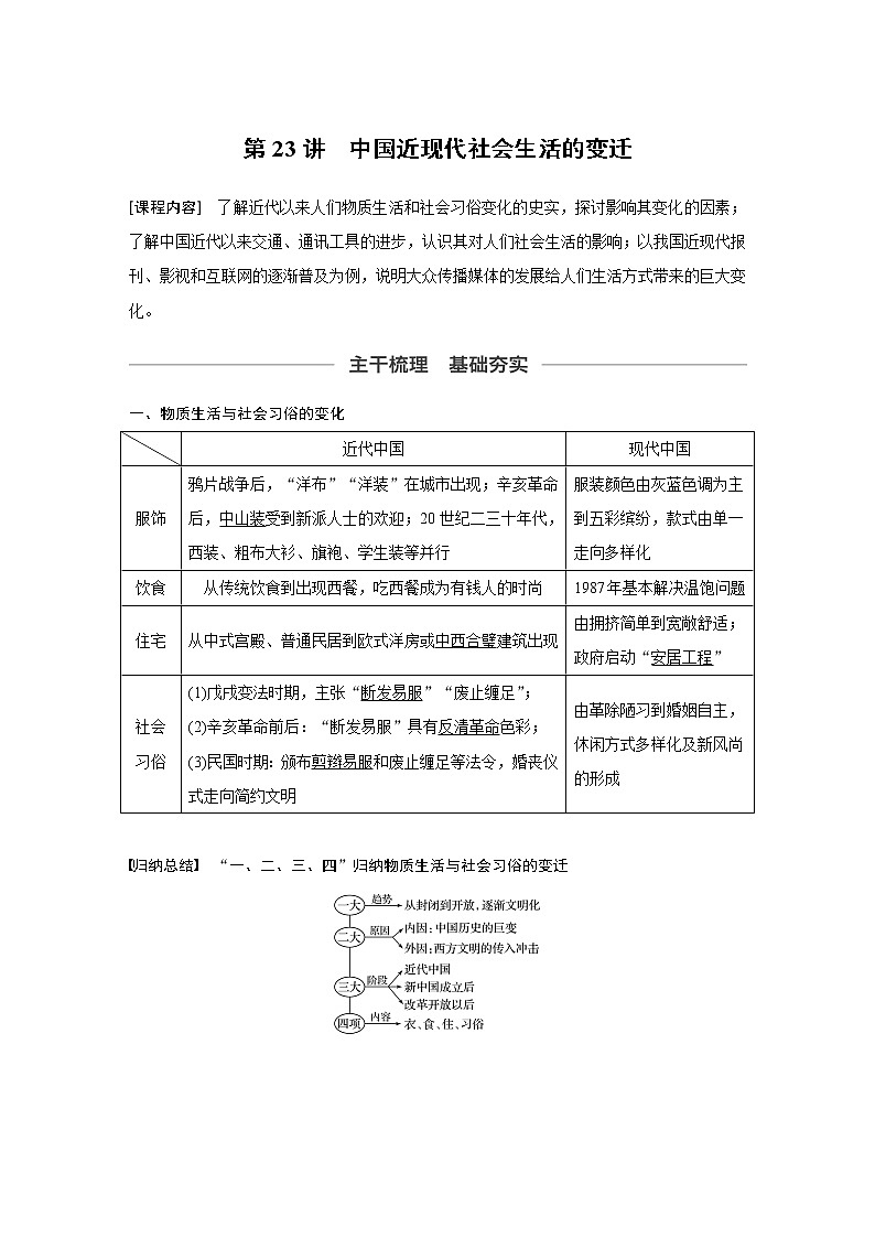 2020版高考历史新增分大一轮新高考（鲁京津琼）讲义：第八单元中国特色社会主义建设的道路与社会生活的变迁第23讲第1页