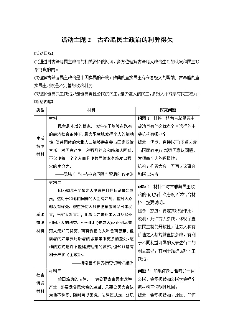 2020版高考历史新增分大一轮新高考（鲁京津琼）讲义：第四单元古代希腊、罗马与近代西方政治文明的发展活动主题2第1页