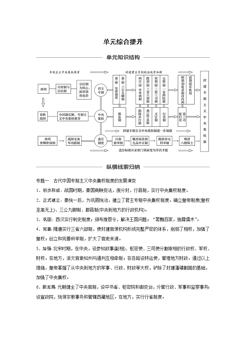 2020版高考历史新增分大一轮岳麓版讲义：第一单元古代中国的政治制度单元综合提升第1页