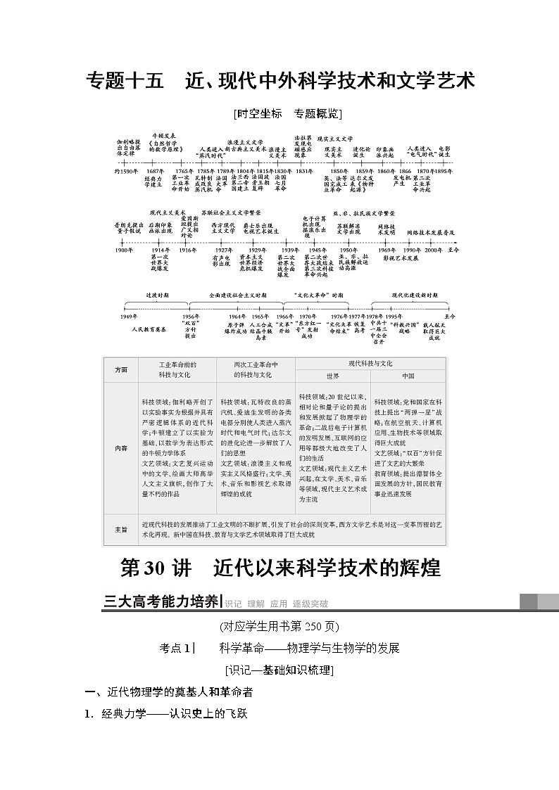 2019高考历史总复习（人民版通用）一轮复习讲义：专题15第30讲　近代以来科学技术的辉煌第1页