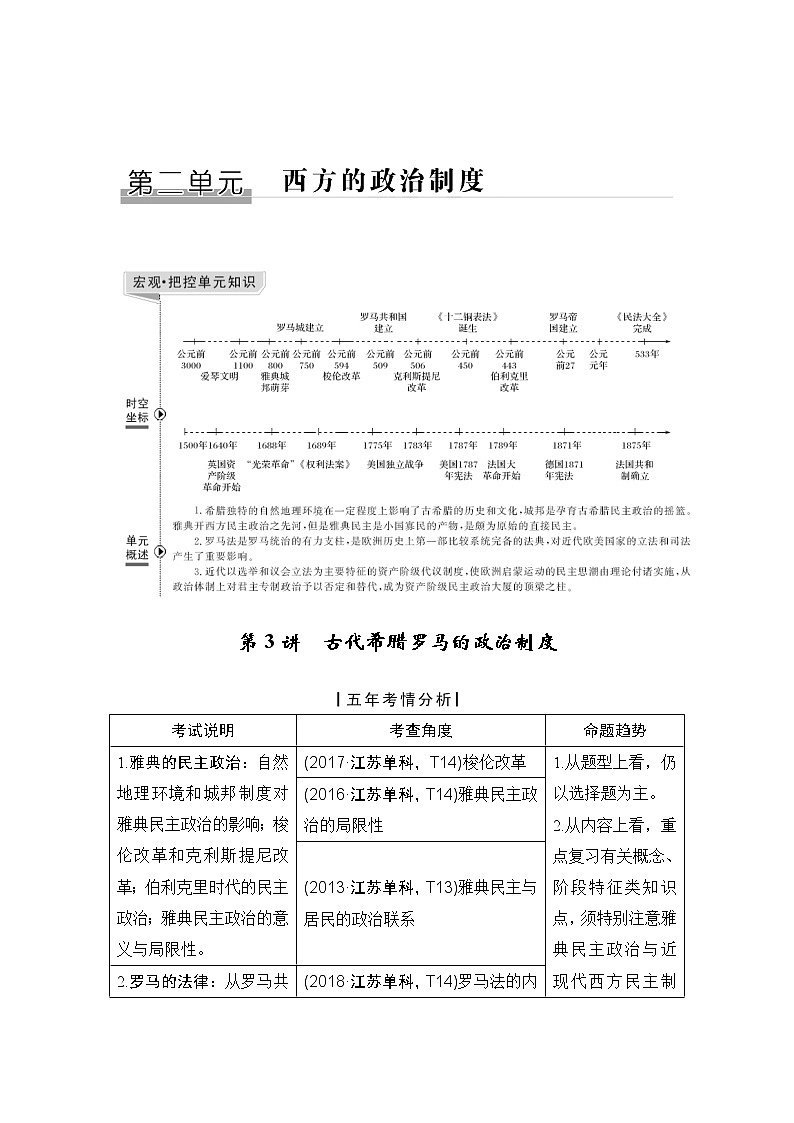2020版高考历史新设计大一轮人教版（江苏专用）讲义：第二单元西方的政治制度第3讲第1页