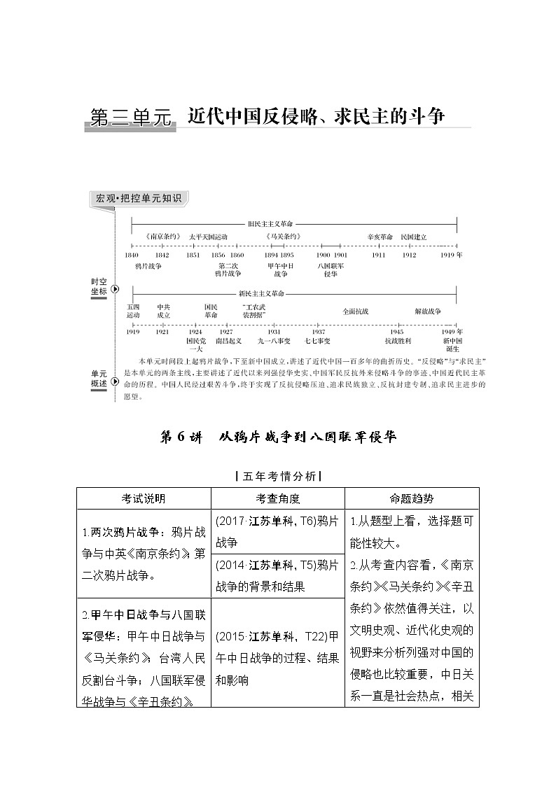 2020版高考历史新设计大一轮人教版（江苏专用）讲义：第三单元近代中国反侵略、求民主的潮流第6讲01