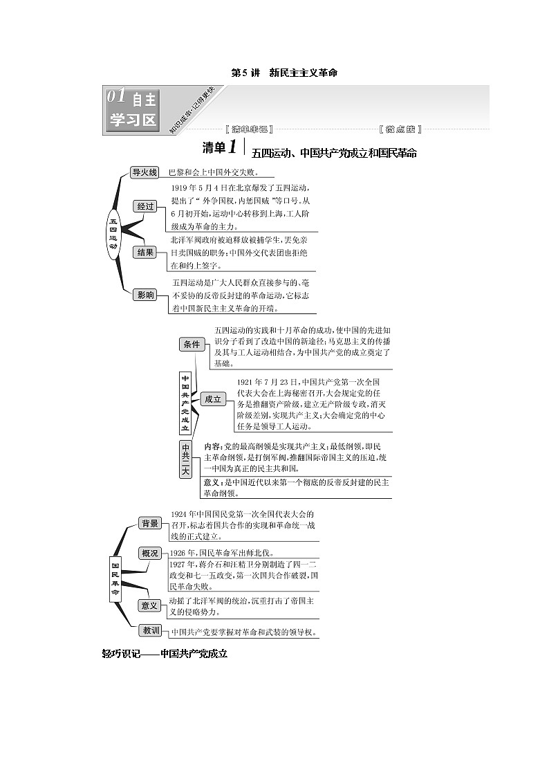 2020版高考一轮复习历史人民版江苏专版学案：模块一专题二第5讲　新民主主义革命01