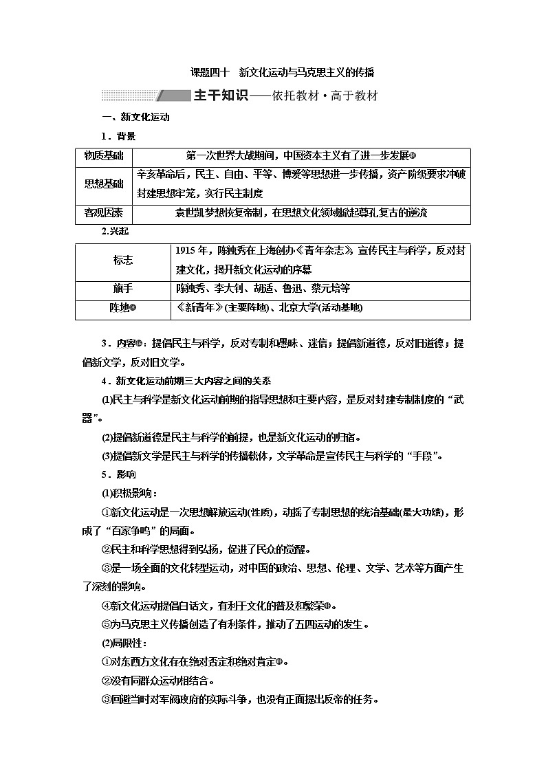 2020版高考一轮复习历史新课改省份专用讲义：第十四单元课题四十　新文化运动与马克思主义的传播01