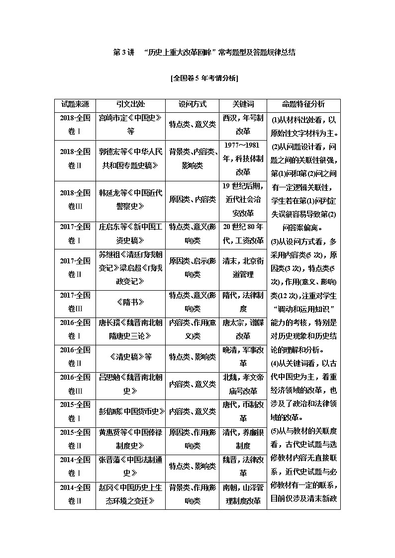 2020版高考一轮复习历史通史复习模式学案：选修1第3讲　“历史上重大改革回眸”常考题型及答题规律总结01