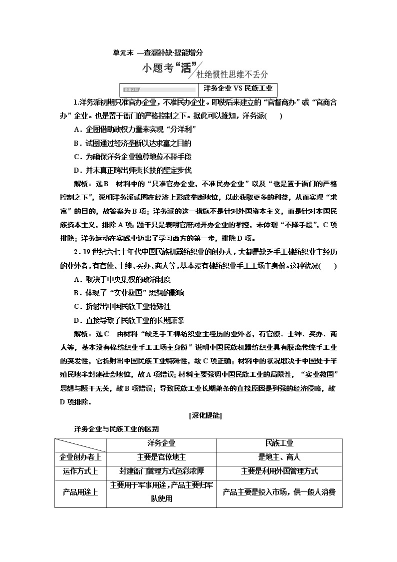2020版高考一轮复习历史通史复习模式学案：第六单元单元末—查漏补缺提能增分第1页