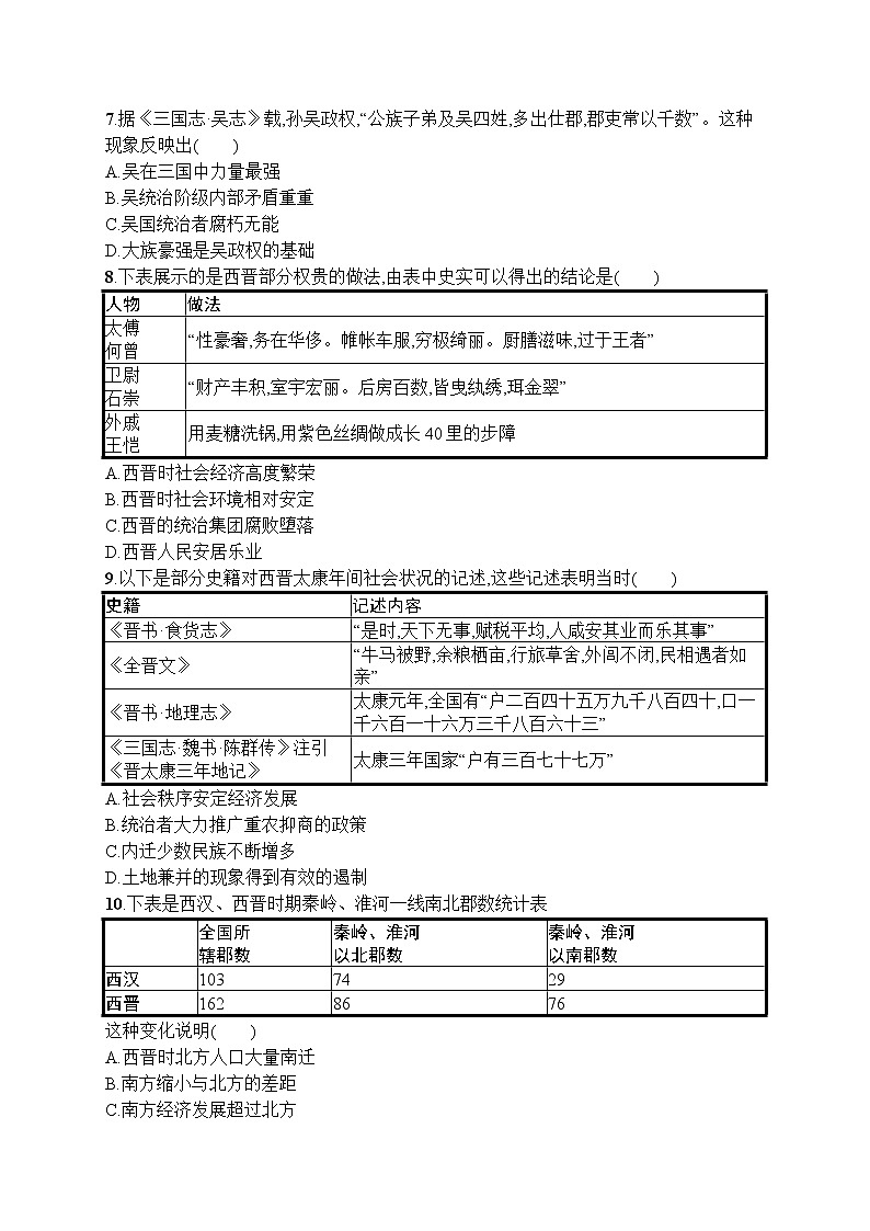 高中历史人教版(2019)(必修上)第5课　三国两晋南北朝的政权更迭与民族交融 试卷02