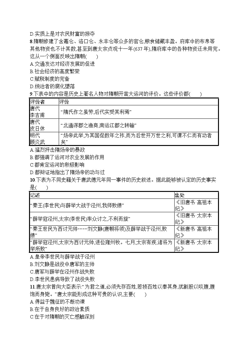 高中历史人教版(2019)(必修上)第6课　从隋唐盛世到五代十国 试卷02