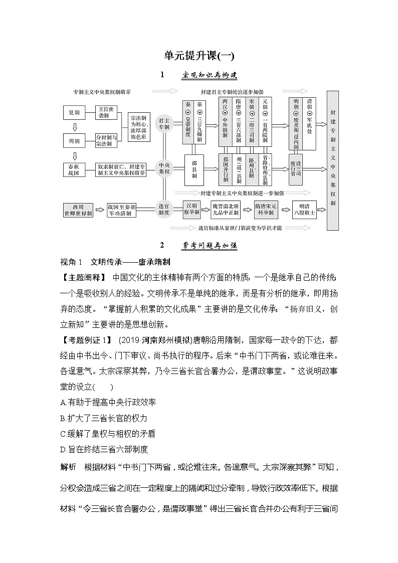2020版高考历史新设计大一轮人教版讲义：第一单元古代中国的政治制度单元提升课（一）第1页