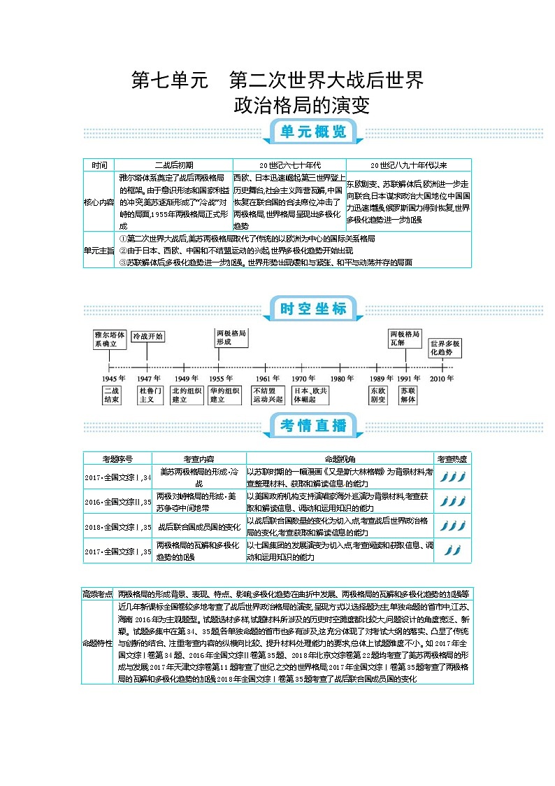 2020版《新考案》历史高考一轮总复习【人教版】教师用书：第7单元第2次世界大战后世界政治格局的演变01