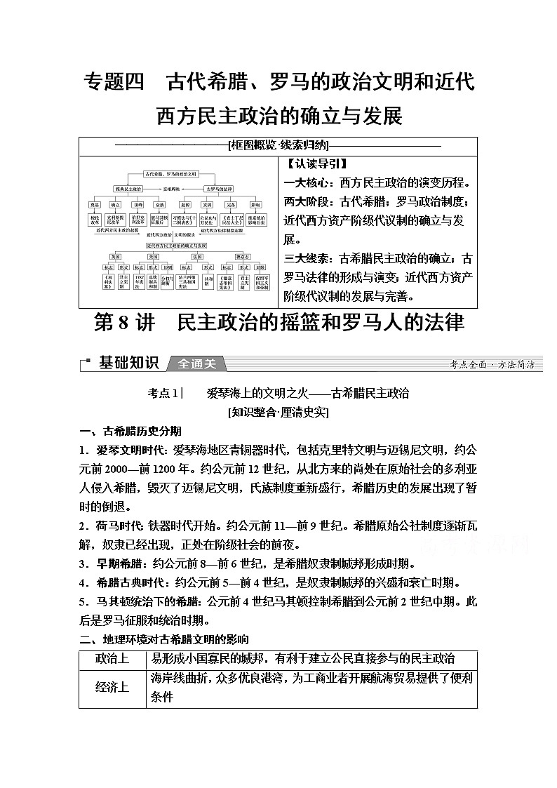 2020版新一线高考历史一轮复习人民版教师用书：模块1专题4第8讲　民主政治的摇篮和罗马人的法律01