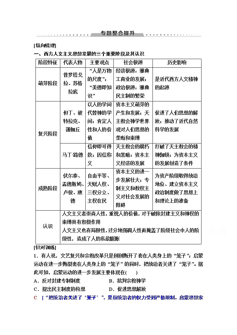 2020版新一线高考历史一轮复习人民版教师用书：模块3专题14专题整合提升01