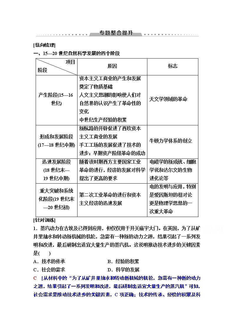 2020版新一线高考历史一轮复习人民版教师用书：模块3专题15专题整合提升第1页