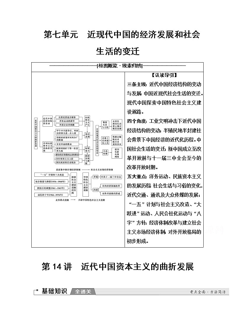 2020版新一线高考历史北师大版一轮复习教师用书：模块2第7单元第14讲　近代中国资本主义的曲折发展第1页
