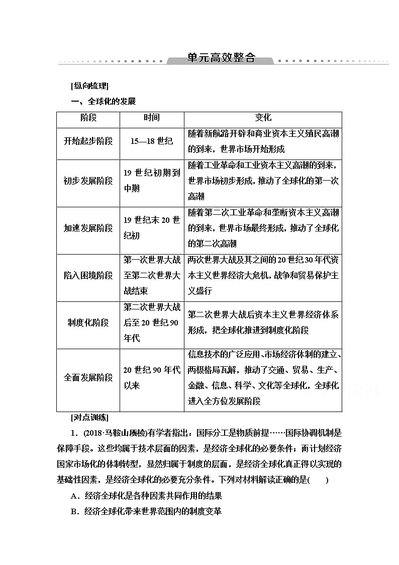 2020版新一线高考历史北师大版一轮复习教师用书：模块2第10单元单元高效整合01