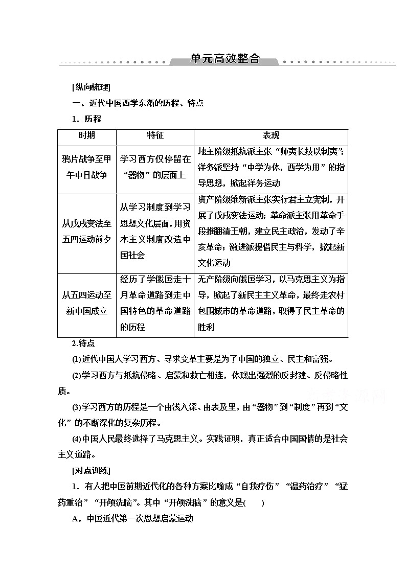 2020版新一线高考历史北师大版一轮复习教师用书：模块3第12单元单元高效整合01