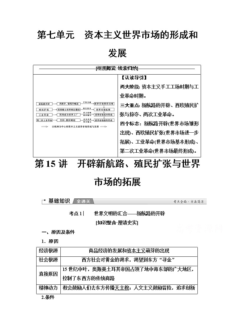 2020版新一线高考历史（新课标）一轮复习教学案：模块2第7单元第15讲　开辟新航路、殖民扩张与世界市场的拓展01