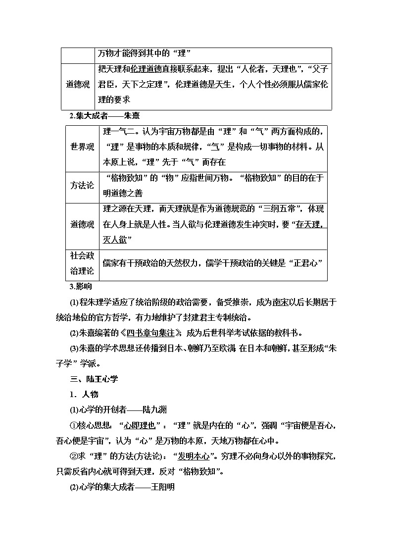 2020版新一线高考历史（新课标）一轮复习教学案：模块3第11单元第25讲　宋明理学及明清之际活跃的儒家思想02