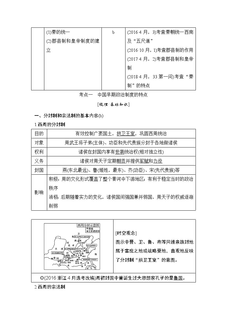 2020版历史浙江高考新选考精品一轮复习讲义：专题一第1讲中国早期政治制度的特点及走向“大一统”的秦汉政治第2页