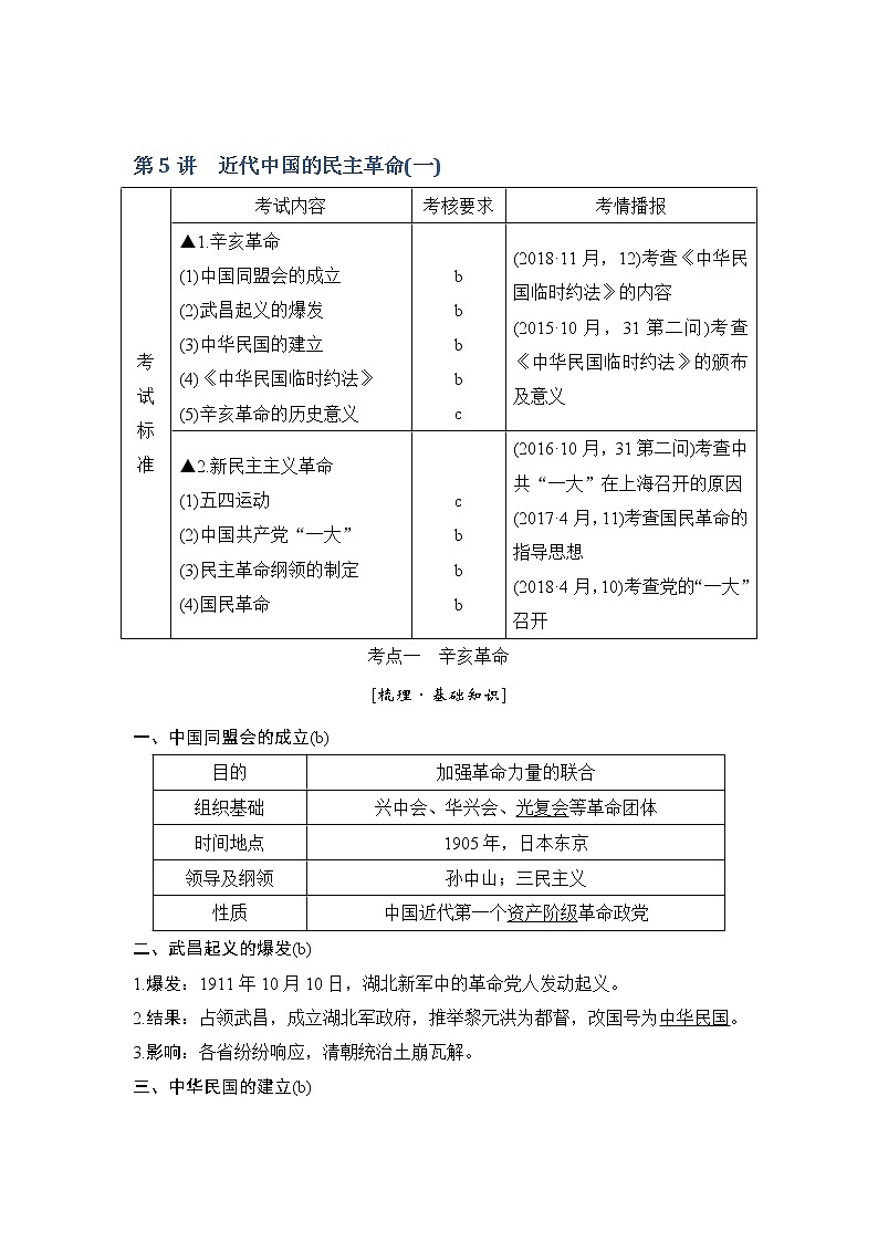 2020版历史浙江高考新选考精品一轮复习讲义：专题二第5讲近代中国的民主革命（一）01