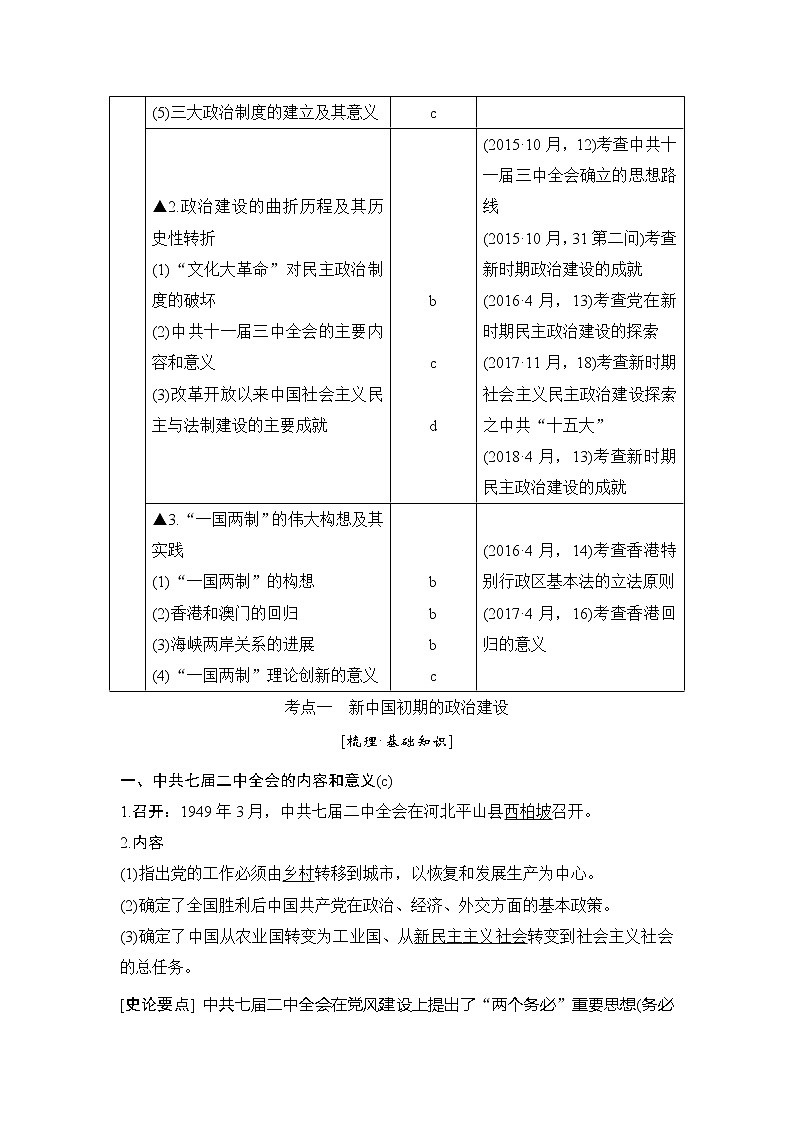 2020版历史浙江高考新选考精品一轮复习讲义：专题三第7讲现代中国的政治建设与祖国统一第2页