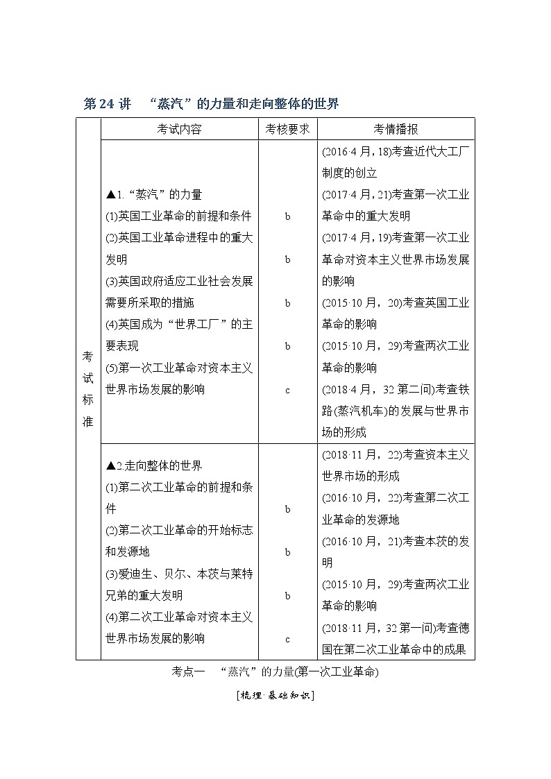 2020版历史浙江高考新选考精品一轮复习讲义：专题十第24讲“蒸汽”的力量和走向整体的世界第1页