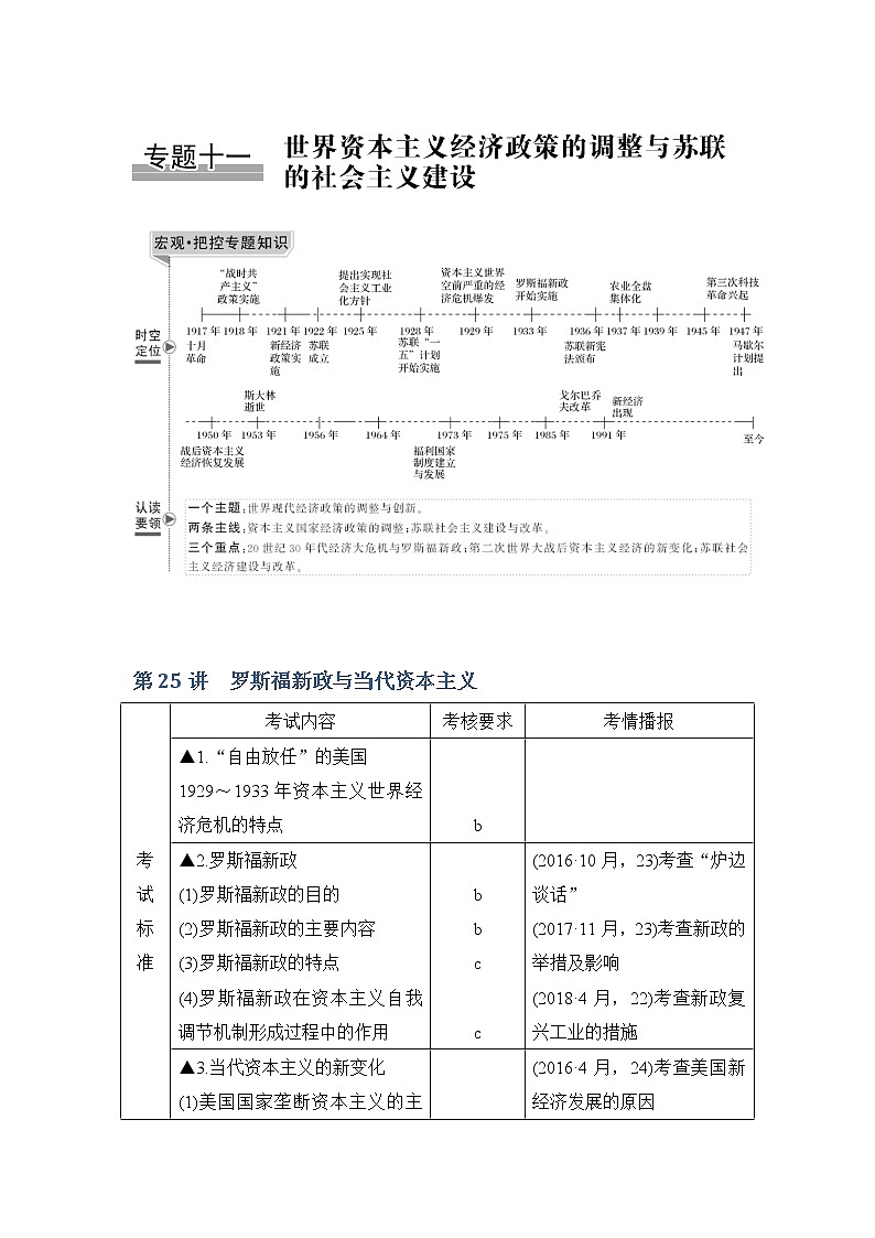 2020版历史浙江高考新选考精品一轮复习讲义：专题十一第25讲罗斯福新政与当代资本主义01