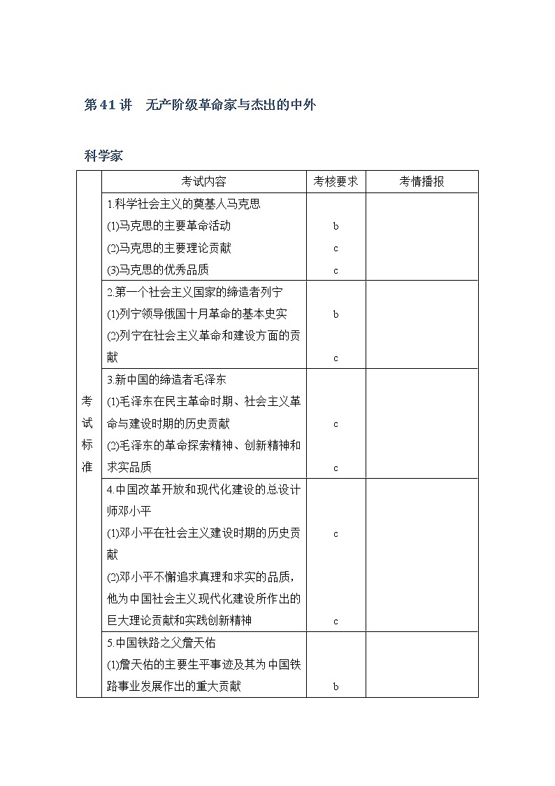 2020版历史浙江高考新选考精品一轮复习讲义：选修四第41讲无产阶级革命家与杰出的中外科学家第1页