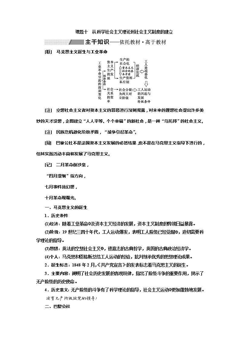2020版历史新高考一轮复习（新课改省份专用）讲义：第二单元　课题十　从科学社会主义理论到社会主义制度的建立01