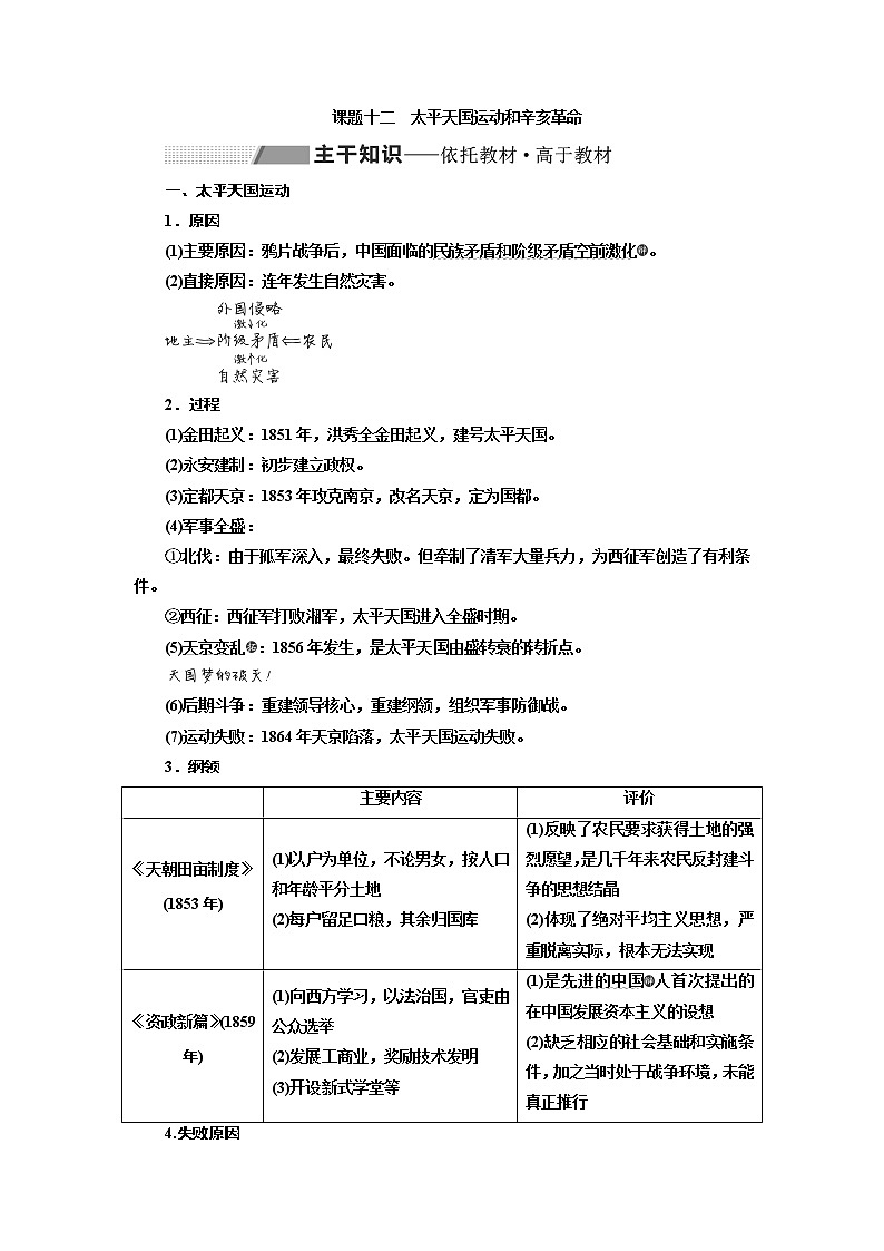 2020版历史新高考一轮复习（新课改省份专用）讲义：第三单元课题十二　太平天国运动和辛亥革命01