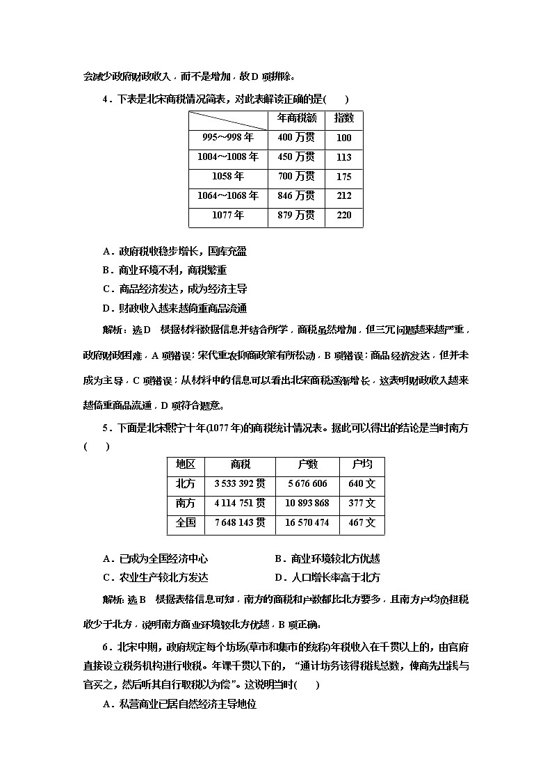 2020版高考历史一轮通史复习课时检测09《 宋元时期的经济》(含解析)02