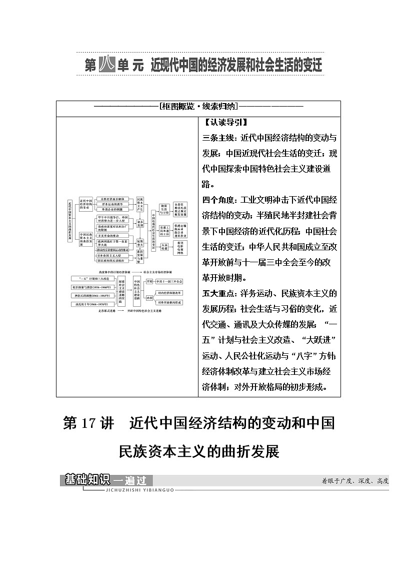 2021届新高考历史人教版一轮复习学案：模块2第8单元第17讲　近代中国经济结构的变动和中国民族资本主义的曲折发展01