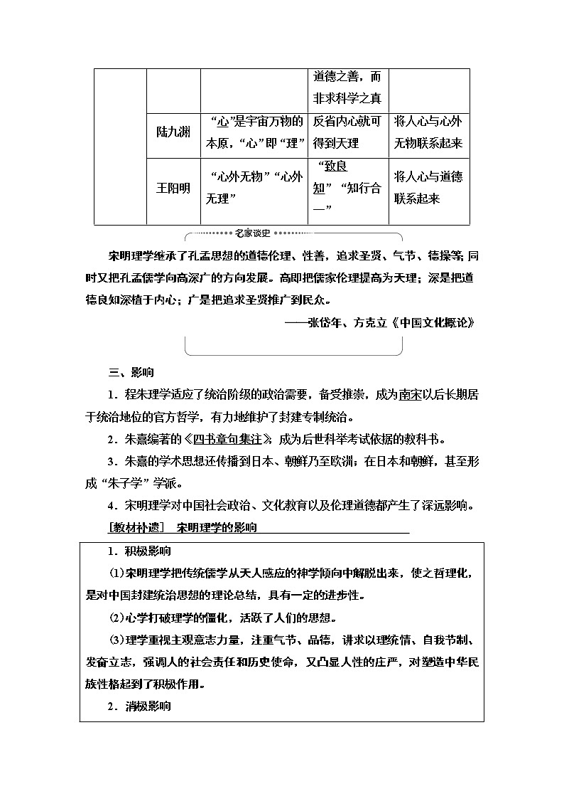 2021届新高考历史人教版一轮复习学案：模块3第11单元第25讲　宋明理学及明清之际活跃的儒家思想02