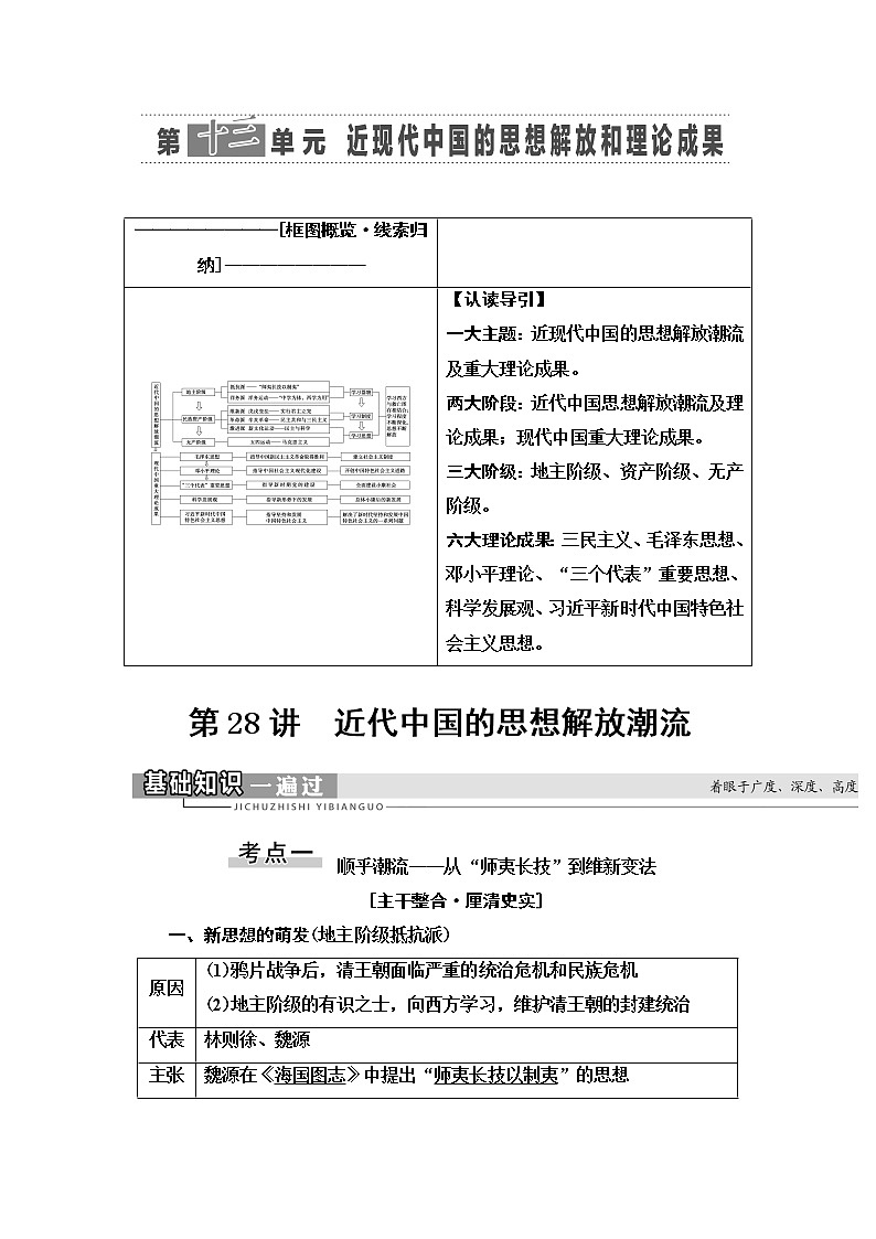 2021届新高考历史人教版一轮复习学案：模块3第13单元第28讲　近代中国的思想解放潮流01
