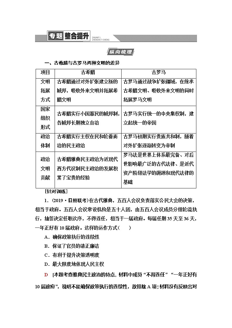 2021届人民版高考历史一轮复习讲义：模块1专题4专题整合提升01